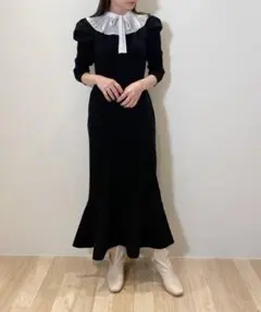 SNIDEL プリーツカラー ニットワンピース 付け襟 フリル マーメイド