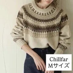 Chillfar ノルディック柄ニット セーター ベージュ スリット 古着 茶色