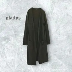 gladys ロングカーディガン リブ ニット 長袖 ストレッチ 羽織り 緑