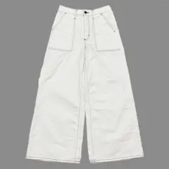 GU ブラックステッチ　ホワイトデニム　ワイドパンツ　Mサイズのサムネイル