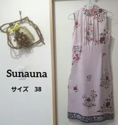 【Sunauna】スーナウーナ花柄ノースリーブワンピース チャイナドレス風ピンクのサムネイル