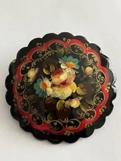 ロシア製　ヴィンテージ　ハンドプリント　ブローチ