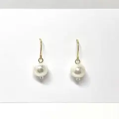 一粒コットンパールピアス 6ミリ