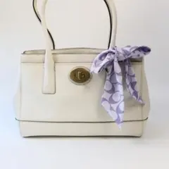 【正規店購入】COACH 牛革レザーバッグ リボンスカーフ付き ホワイト