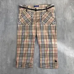 A916 美品 バーバリーBL ノバチェック クロップド 36 ホース刺繍ロゴ