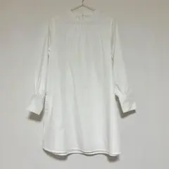 スタンドカラー ゆったり袖ロングシャツ チュニック ホワイト