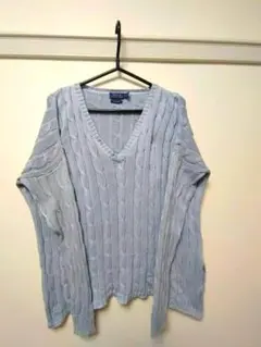 POLO ラルフローレン　ケーブルニット 長袖 　Vネック ロング丈