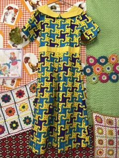 vintage☆80s アフリカンバティック ワンピース 花柄 ラウンドヘム