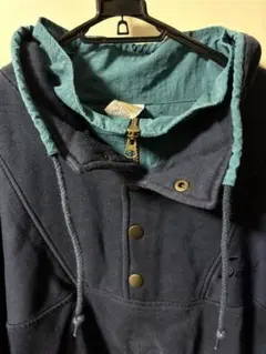 ネイビー フード付き スウェット　ターコイズ