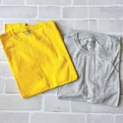 Amazon essentials グレー イエロー Tシャツ 2枚