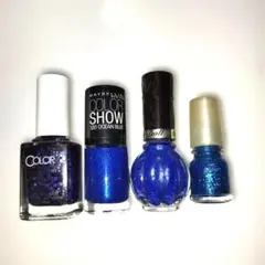 青色ラメ入りネイルポリッシュ4点セット中古品