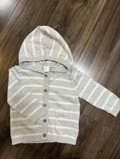 H&M フード付きカーディガン 70-75 グレー　ボーダー　ベビー