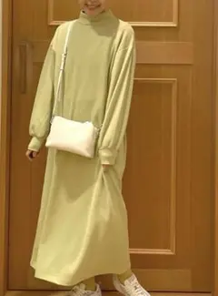 スタジオクリップ　モックネックロングワンピース ライムグリーン