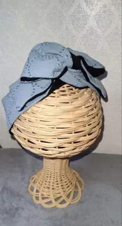 タンバリン刺繍ライトブルー＆SILK絹100％ブラック　ワイヤーヘアターバンのサムネイル