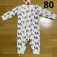 新品 PEANUTS スヌーピー 裏起毛 長袖 ロンパース カバーオール 80