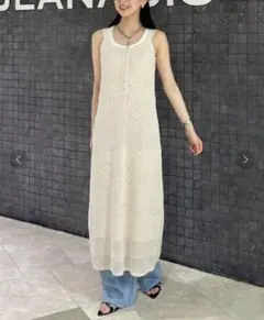 【新品未使用】JEANASIS　スカシアミレースワンピース　オフホワイト　Ｆ