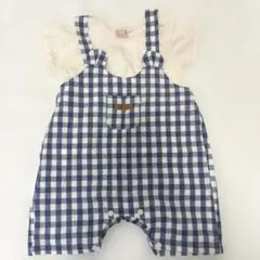 petit main チェック柄ロンパース 70 くま　ベビー服　白　Tシャツ