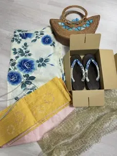 浴衣 ❤︎ 帯 セット 下駄 巾着 着物 和柄 花 ヘコ帯 大人 レッド 