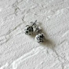 No.971ダルメシアンジャスパー8mm天然石一粒スタッドピアス　ステンレス