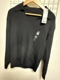 UNIQLO ウォッシャブルニットリブポロセーター ブラック M