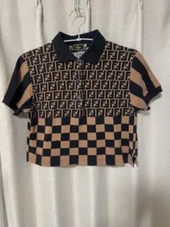 フェンディ 半袖 ポロシャツ 総柄 ヴィンテージ レディース イタリア製 M～L フェンディ 半袖 ポロシャツ 総柄 ヴィンテージ レディース イタリア製