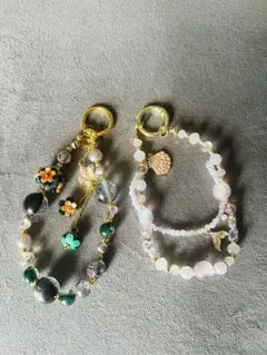 ハンドメイド携帯ストラップ 多色ビーズ 2点セット