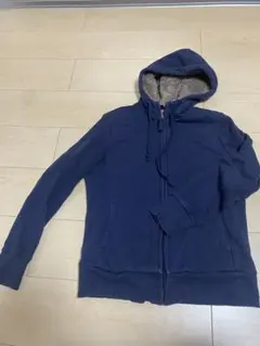 ネイビー フリース裏地 フード付きパーカー