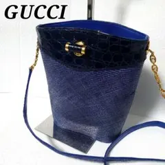 【希少】GUCCI オールドグッチ クロコダイル×ナイロン ショルダーバッグ