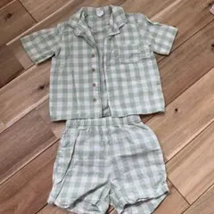 H&M グリーン・ホワイトチェック セット 92