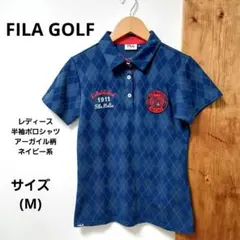 フィラゴルフ　レディース　半袖ポロシャツ　ネイビー　M　アーガイル柄　FILA