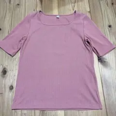 ユニクロ UNIQLO 半袖 リブTシャツ ピンク　M