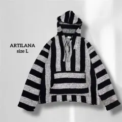 アルティナラ パーカー ブラック ホワイト ボーダー 長袖 フード付き B154
