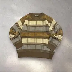 【好配色】GOOSE PLAYER レトロ 3Dニット 総柄セーター 茶　M