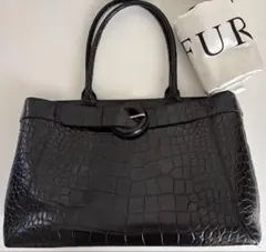 FURLA フルラ 本革トートバッグ エナメル クロコ型押 黒 大きめ 保管袋付