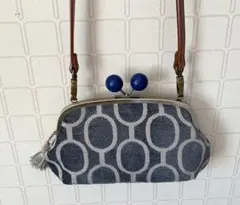 輸入生地　大きな木玉親子がま口長財布バッグ