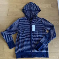 【新品】UNIQLO UVカットボーダーフルジップパーカ ネイビー L 指穴付きのサムネイル