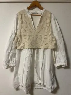 ZARA レース編みニット付きチュニックブラウスのサムネイル