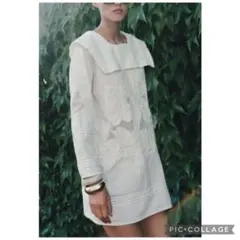新品未使用　ZARA ホワイト刺繍ワンピース ホワイト 長袖　L
