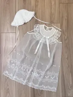 ホワイト ベビードレス 帽子付き