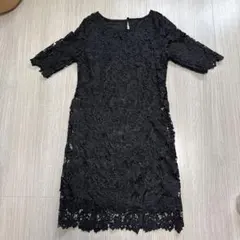 FABIA 結婚式ドレス黒いレースのひざ丈ワンピース Mサイズのサムネイル