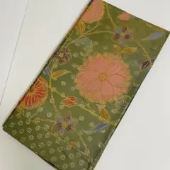 袋帯　未仕立品　六通　グリーン系　大きな花　正絹　No.44