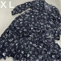UNIQLO 花柄ロングワンピース XL 黒 レーヨン100% 大きいサイズ