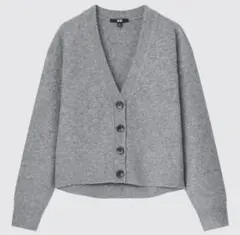 UNIQLO スフレヤーンVネックショートカーディガン　ユニクロ　グレー　S