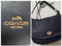 COACH　コーチ　オールレザー　ネイビー　ターンロック　ワンハンドルバッグ