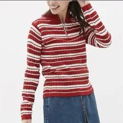 ⭐︎未使用・未着用・最終値下⭐︎GU ボーダージップタートルネックセーター Lサイズ