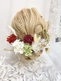 26 赤　ドライフラワー　成人式　前撮り　結婚式　髪飾り　ヘアアレンジ