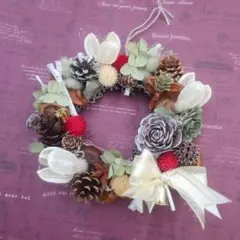 X'mas　クリスマスリース 冬リース 木の実のリース