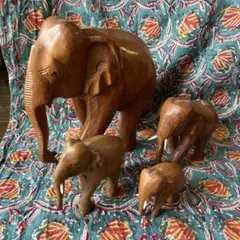 木彫り　象　置物　4頭セット