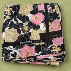 renoma 花柄ハンカチ 黒 ピンク