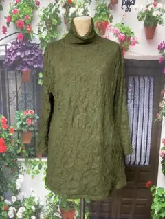 195新品 裏起毛で暖か♪メッシュAラインチュニック(アズキ)